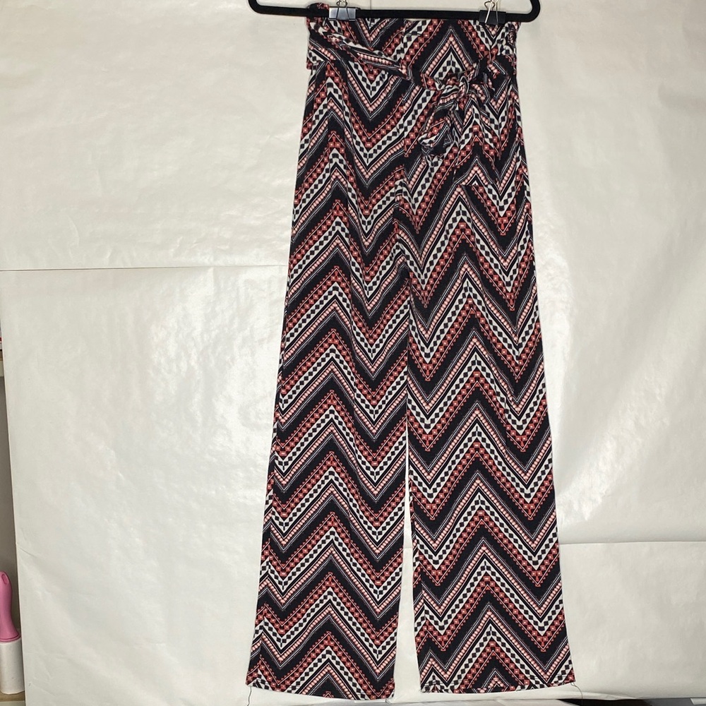 Rainbow Chevron Wide-Leg Pants in Navy, White & Coral